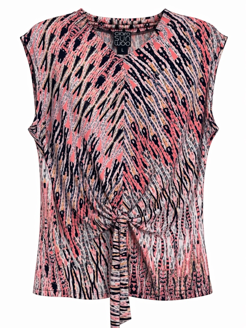 CLARA SUNWOO Pink and Navy Abstract V-Neck Top L